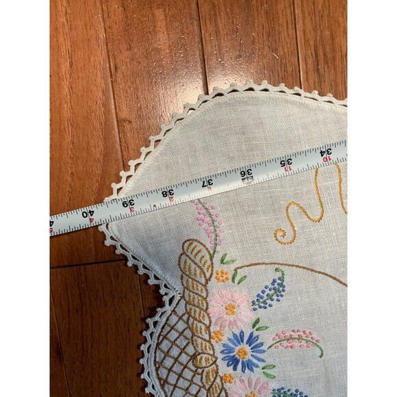 Handmade Embroidered Floral Table Runner with Lace Trim 40" x 13" - Picture 7 of 9